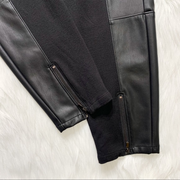 SOLD-Halston Faux Leather Zippered Black Riding Moto Pants - Picture 3 of 8